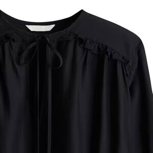 H&M Black Ruffle Trim Tie Front Flowy Top